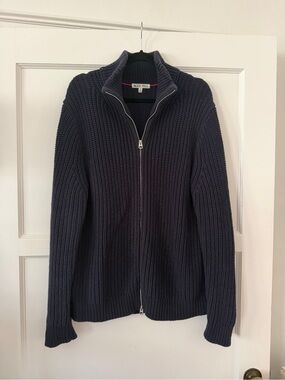 Alex Mill Men's Navy Zip-Up Chunky Knit Cotton Fisherman Sweater